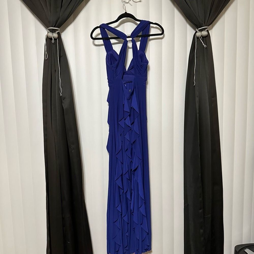 Betsy Adam Royal blue formal dress, layered ruffles going down dress, lightly pa - Picture 7 of 12